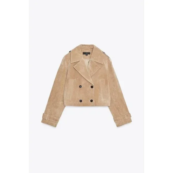 ZARA 100% LEATHER SHORT TRENCH COAT - Picture 11 of 13